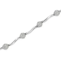 Silver 1.0 cttw Miracle-Set Diamond 7 Stone Floral Cluster Link Bracelet -7"