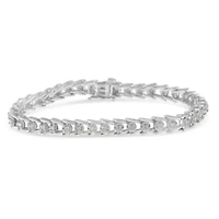 Sterling Silver Rose-cut Diamond Wave link Bracelet