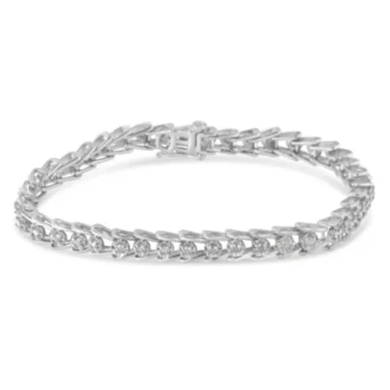 Sterling Silver Rose-cut Diamond Wave link Bracelet