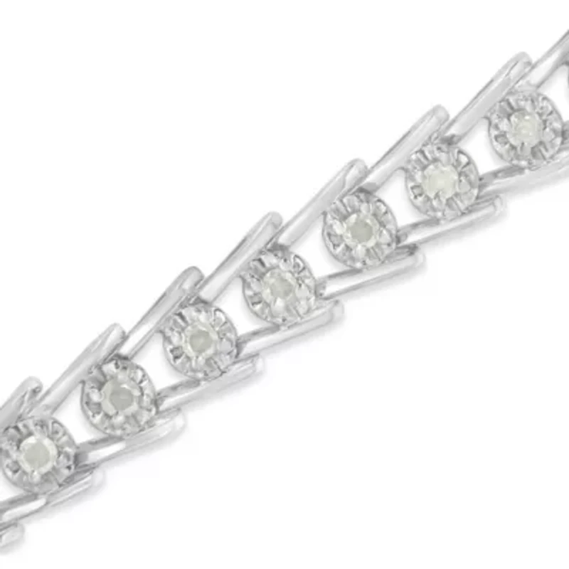 Sterling Silver Rose-cut Diamond Wave link Bracelet