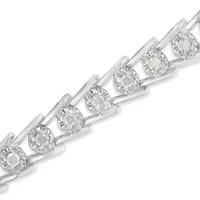 Sterling Silver Rose-cut Diamond Wave link Bracelet