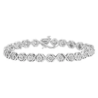 Silver 1/4 Cttw Miracle-Set Round Cut Diamond "X" Link Bracelet - Size 7.25"