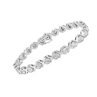 Silver 1/4 Cttw Miracle-Set Round Cut Diamond "X" Link Bracelet - Size 7.25"