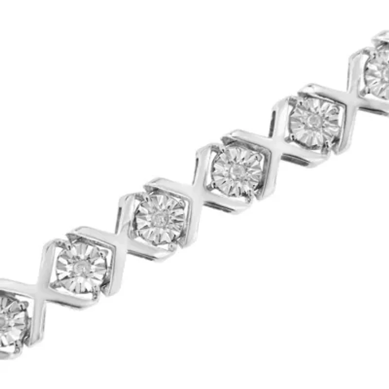 Silver 1/4 Cttw Miracle-Set Round Cut Diamond "X" Link Bracelet - Size 7.25"