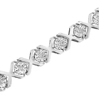 Silver 1/4 Cttw Miracle-Set Round Cut Diamond "X" Link Bracelet - Size 7.25"