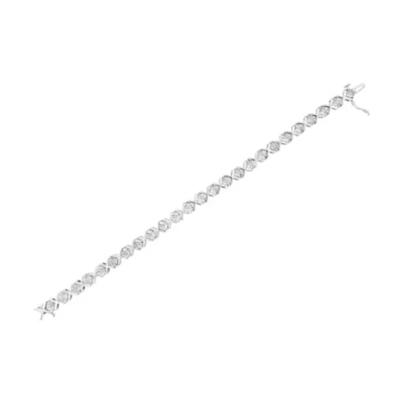 Silver 1/4 Cttw Miracle-Set Round Cut Diamond "X" Link Bracelet - Size 7.25"