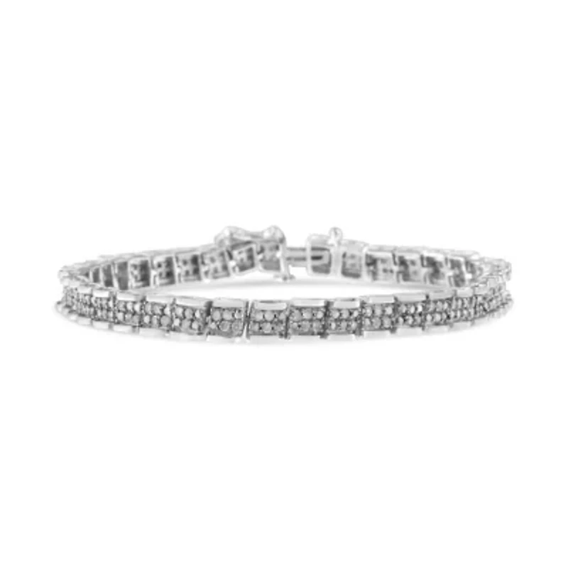 .925 Sterling Silver 2.0 Cttw Diamond 7" Round Miracle Plate Link Bracelet