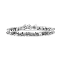 .925 Sterling Silver 2.0 Cttw Diamond 7" Round Miracle Plate Link Bracelet