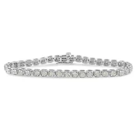 Silver 1.0 Cttw Diamond Miracle-Set Square Milgrain Link Tennis Bracelet