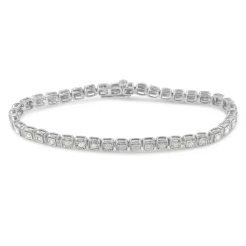 Silver 1.0 Cttw Diamond Miracle-Set Square Milgrain Link Tennis Bracelet