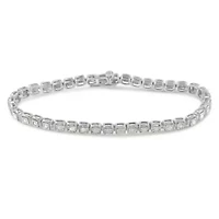 Silver 1.0 Cttw Diamond Miracle-Set Square Milgrain Link Tennis Bracelet