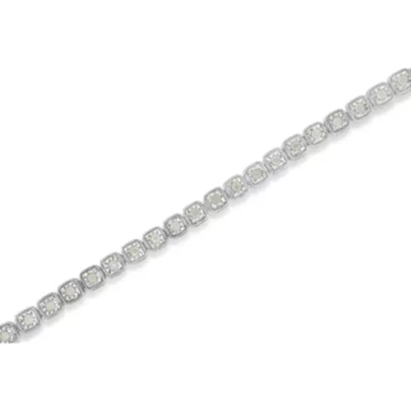 Silver 1.0 Cttw Diamond Miracle-Set Square Milgrain Link Tennis Bracelet
