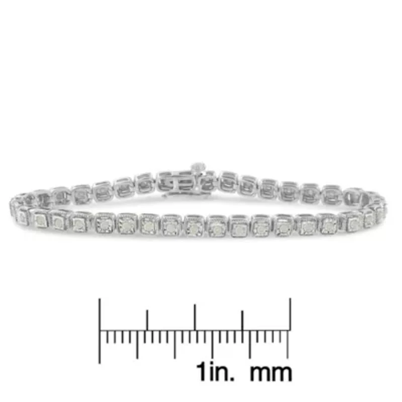 Silver 1.0 Cttw Diamond Miracle-Set Square Milgrain Link Tennis Bracelet