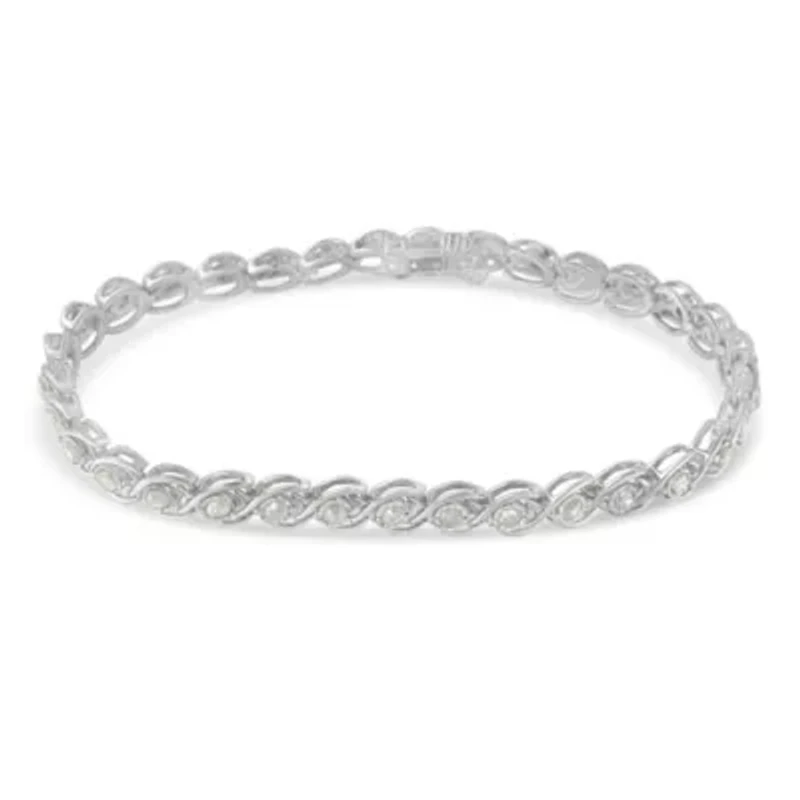 .925 Sterling Silver 2 cttw Miracle Plate Set Diamond Spiral Link Bracelet -7"
