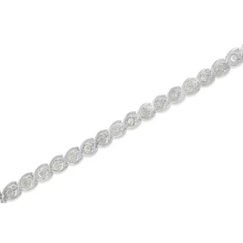.925 Sterling Silver 2 cttw Miracle Plate Set Diamond Spiral Link Bracelet -7"