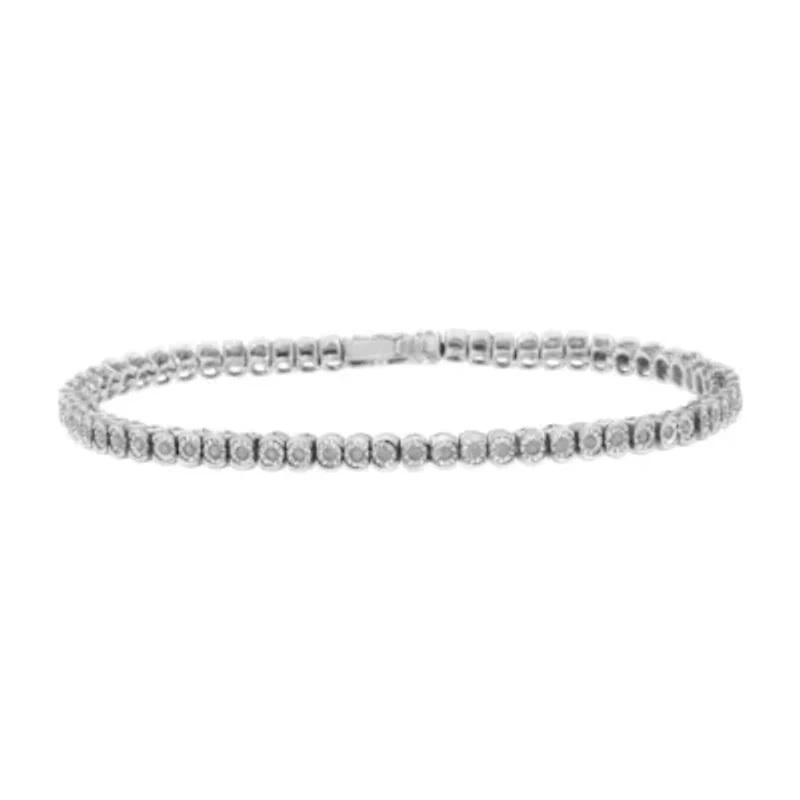 Silver ½ Cttw Miracle-Set Diamond Round Half Bezel 7” Tennis Bracelet