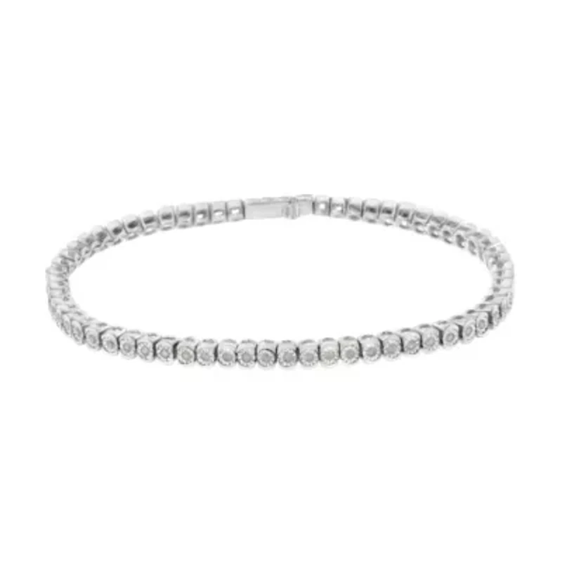 Silver ½ Cttw Miracle-Set Diamond Round Half Bezel 7” Tennis Bracelet