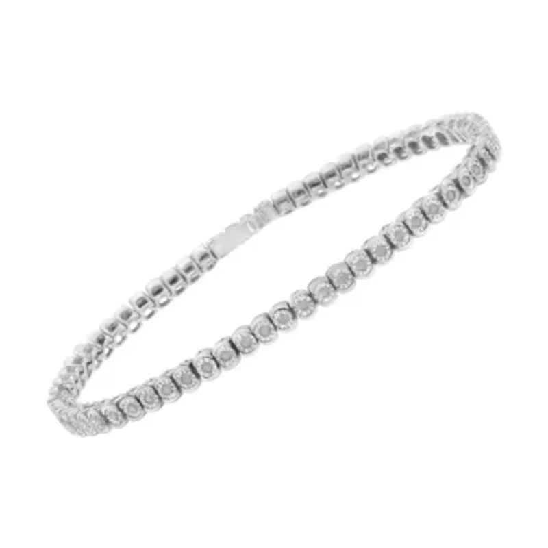 Silver ½ Cttw Miracle-Set Diamond Round Half Bezel 7” Tennis Bracelet