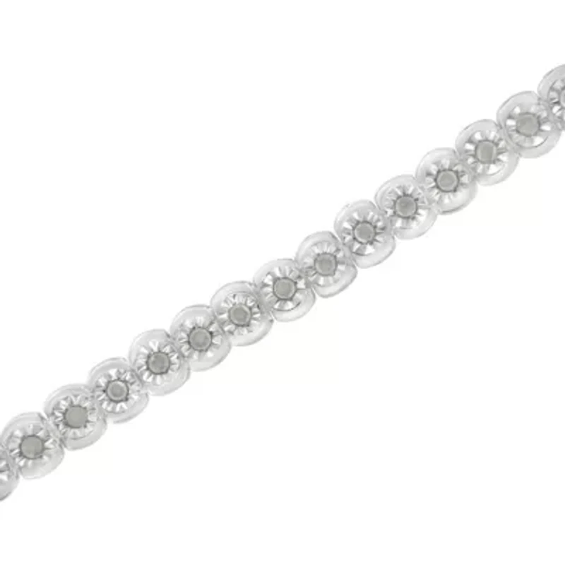 Silver ½ Cttw Miracle-Set Diamond Round Half Bezel 7” Tennis Bracelet