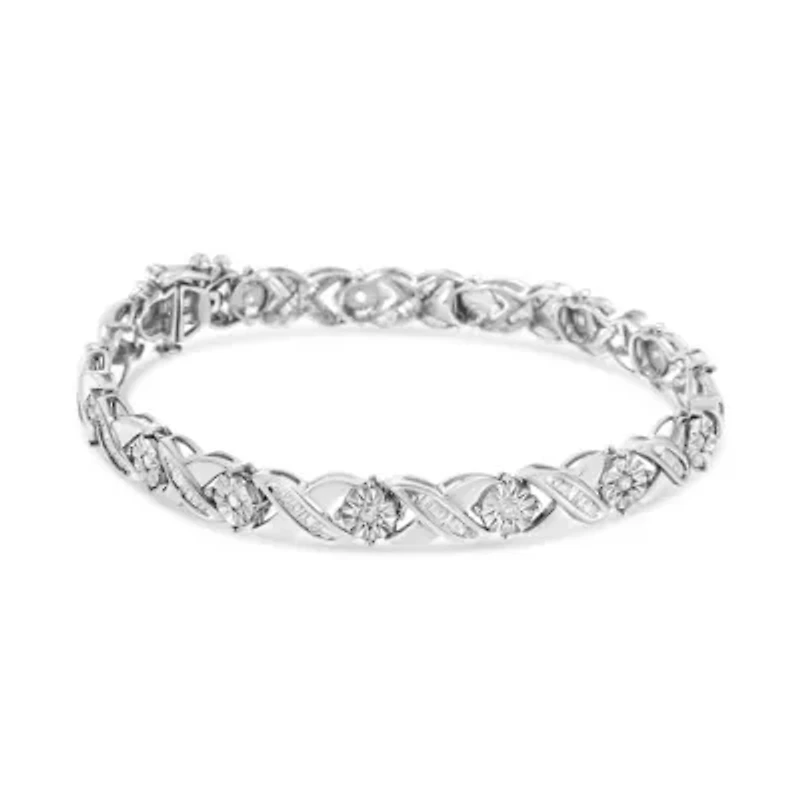 Silver 1.0 Cttw Diamond Miracle-Set X-Link Tennis Bracelet