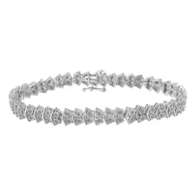 .925 Sterling Silver 1.0 cttw Diamond "Arrow" Shape Tennis Link Bracelet -7.25"