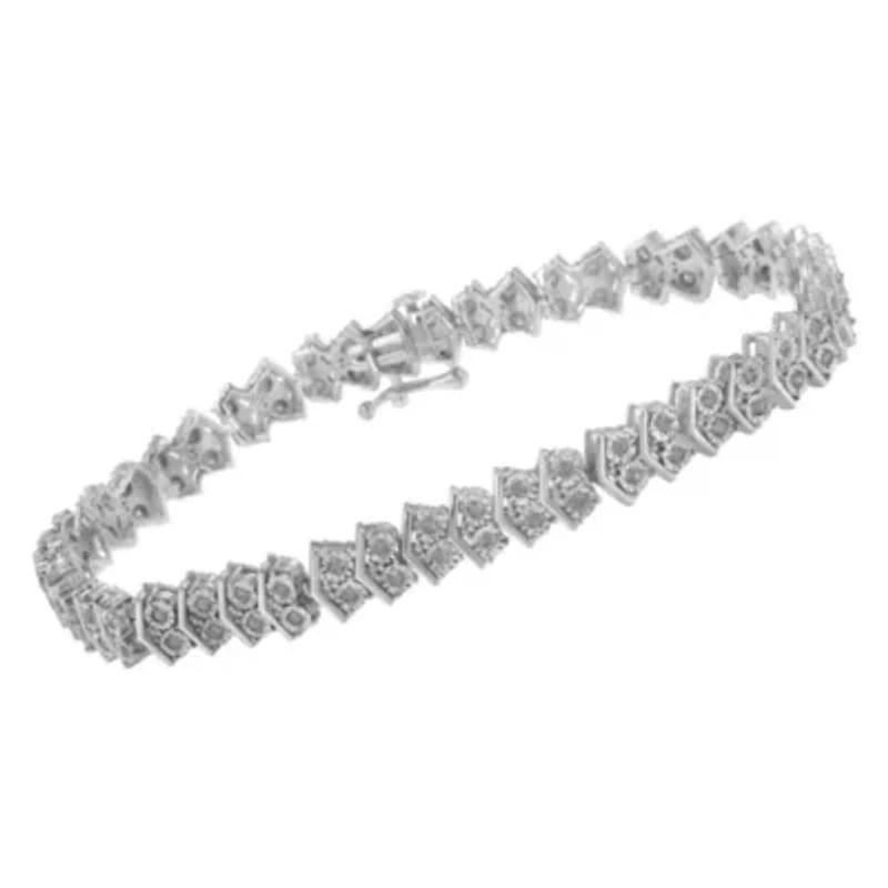 .925 Sterling Silver 1.0 cttw Diamond "Arrow" Shape Tennis Link Bracelet -7.25"