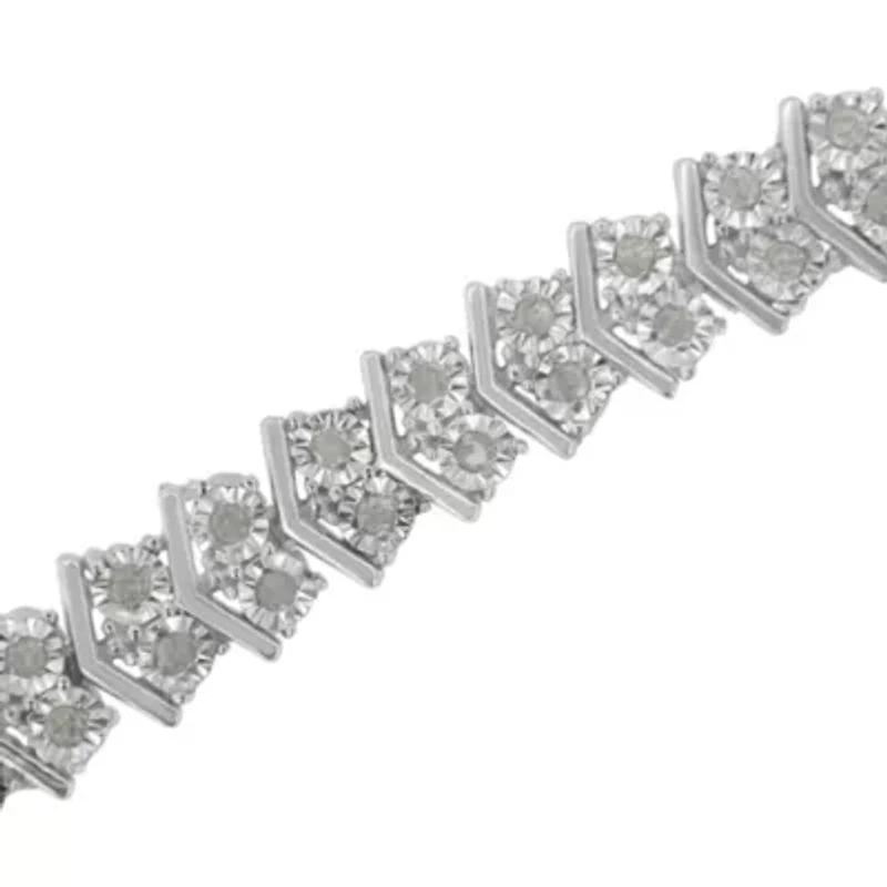 .925 Sterling Silver 1.0 cttw Diamond "Arrow" Shape Tennis Link Bracelet -7.25"