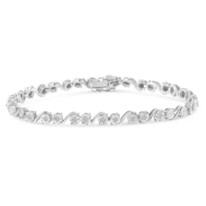 Silver 1/10 Cttw Round Diamond "S" Link Miracle Plate Tennis Bracelet - 7-1/4"