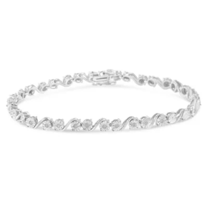 Silver 1/10 Cttw Round Diamond "S" Link Miracle Plate Tennis Bracelet - 7-1/4"