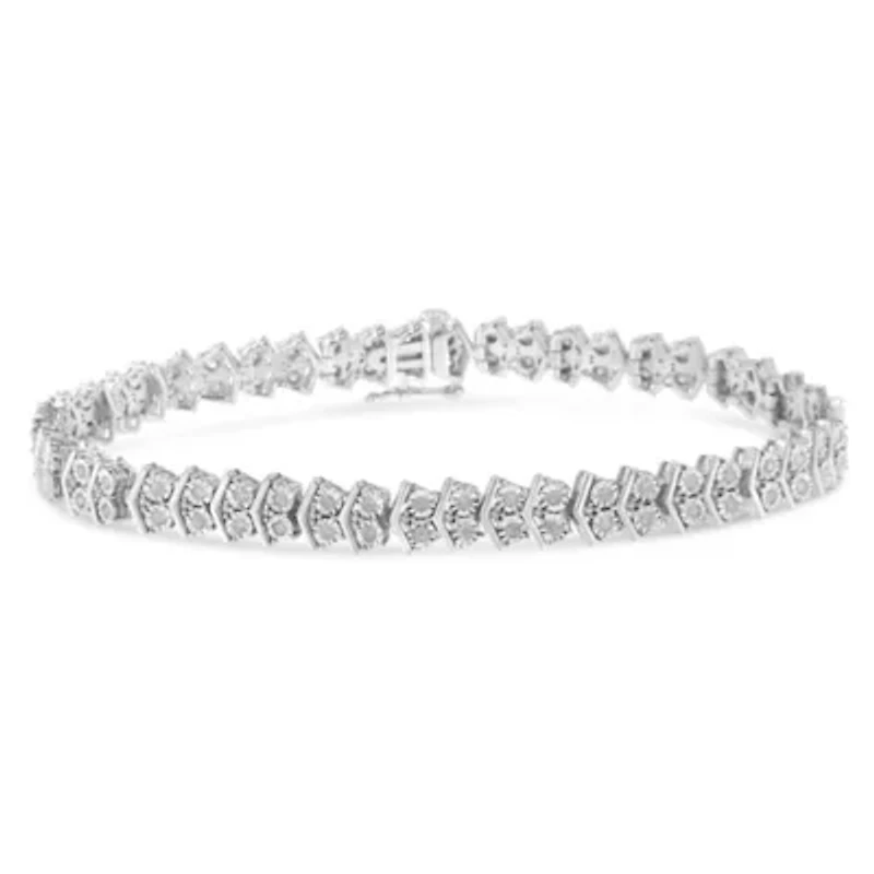 Silver 1.0 Cttw Chevron 2 Stone Arrow Link Tennis Bracelet