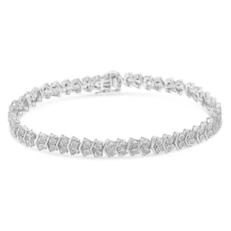 Silver 1.0 Cttw Chevron 2 Stone Arrow Link Tennis Bracelet