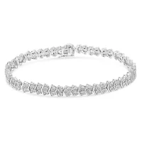 Silver 1.0 Cttw Chevron 2 Stone Arrow Link Tennis Bracelet