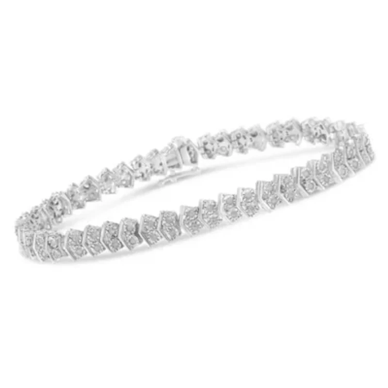 Silver 1.0 Cttw Chevron 2 Stone Arrow Link Tennis Bracelet