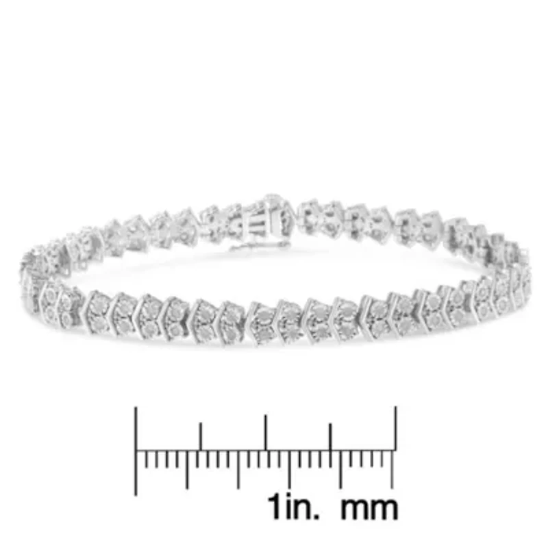 Silver 1.0 Cttw Chevron 2 Stone Arrow Link Tennis Bracelet