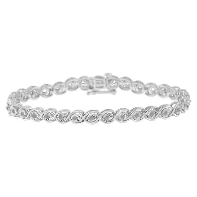 .925 Sterling Silver 1/2 Cttw Diamond Criss-Cross Miracle-Set 7" Link Bracelet