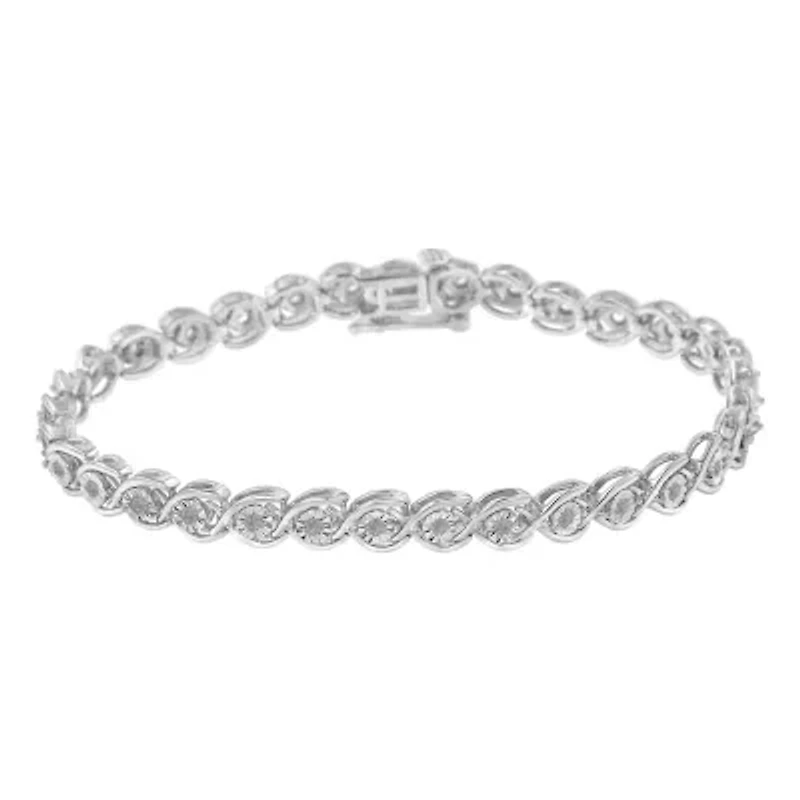 .925 Sterling Silver 1/2 Cttw Diamond Criss-Cross Miracle-Set 7" Link Bracelet