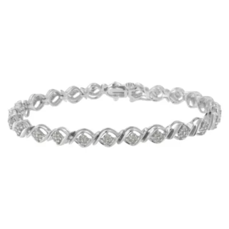 Sterling Silver Diamond Cluster Link Bracelet