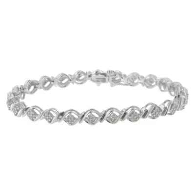 Sterling Silver Diamond Cluster Link Bracelet