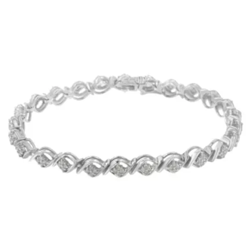 Sterling Silver Diamond Cluster Link Bracelet