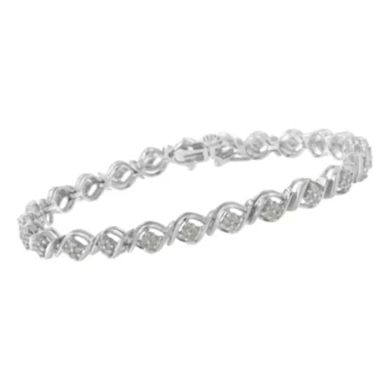 Sterling Silver Diamond Cluster Link Bracelet