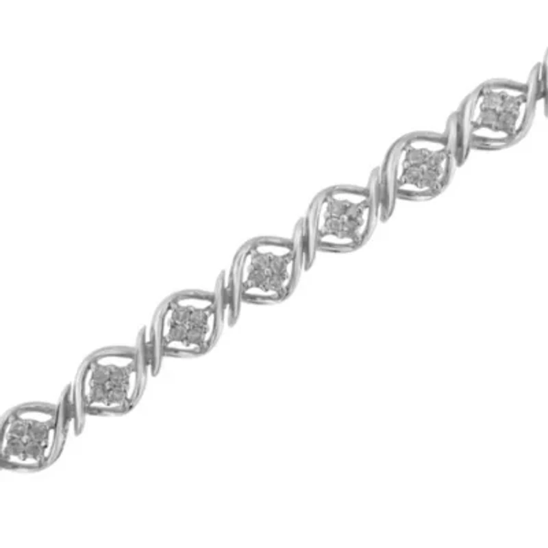 Sterling Silver Diamond Cluster Link Bracelet