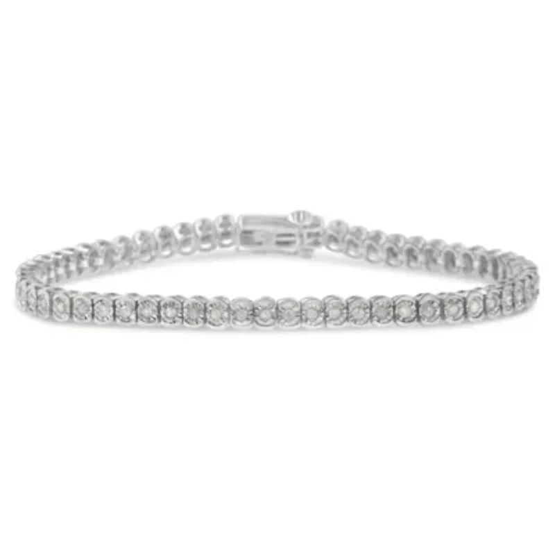 .925 Sterling Silver 1.0 Cttw Diamond Miracle-Set Cut-Circle 7" Tennis Bracelet