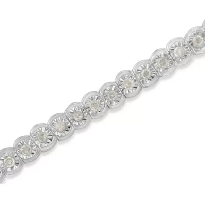 .925 Sterling Silver 1.0 Cttw Diamond Miracle-Set Cut-Circle 7" Tennis Bracelet