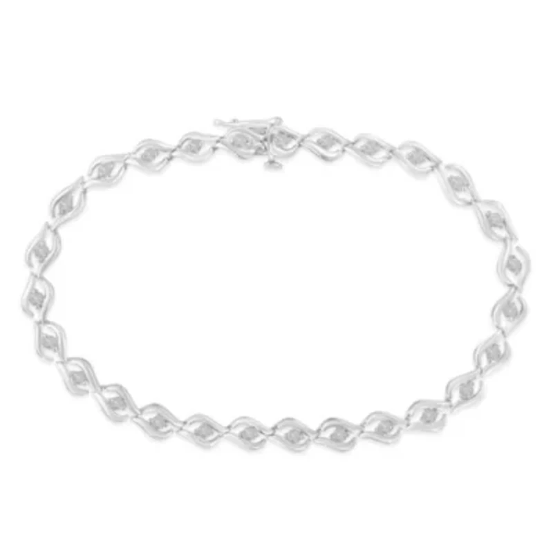 Silver 1/2 Cttw Rose Cut Diamond Almond Shape Link Tennis Bracelet - 7” 