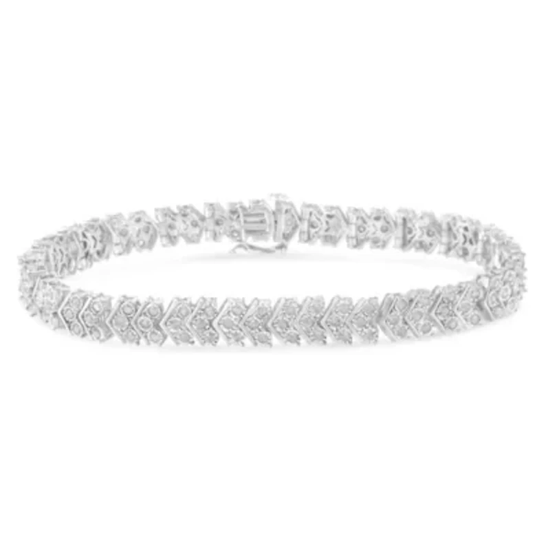 Silver 2.0 Cttw Diamond Miracle-Set Nested Chevron Link 7" Tennis Bracelet