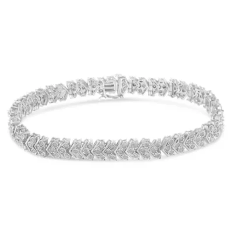 Silver 2.0 Cttw Diamond Miracle-Set Nested Chevron Link 7" Tennis Bracelet