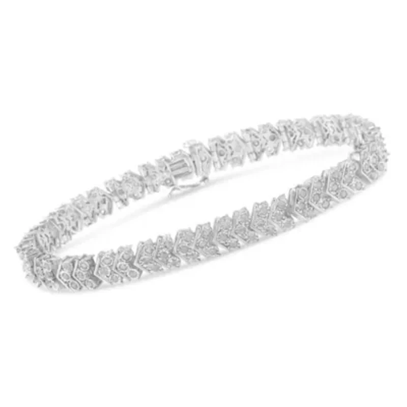 Silver 2.0 Cttw Diamond Miracle-Set Nested Chevron Link 7" Tennis Bracelet