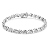 Silver 1/10 cttw Miracle-Set Round-Cut Diamond "X" Link Tennis Bracelet - 7.25"