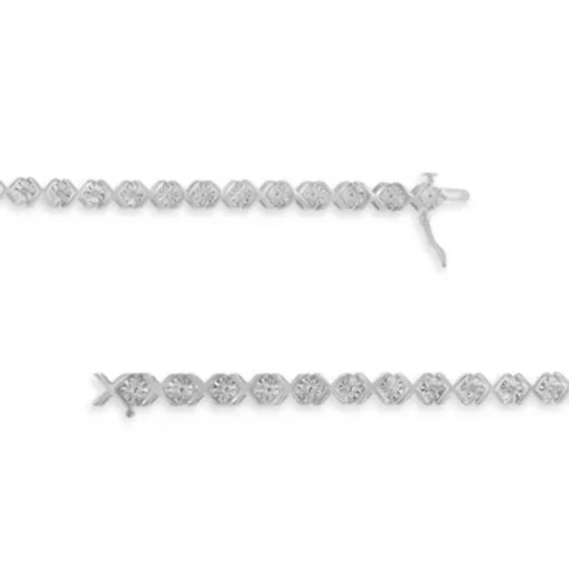 Silver 1/10 cttw Miracle-Set Round-Cut Diamond "X" Link Tennis Bracelet - 7.25"