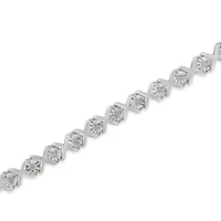 Silver 1/10 cttw Miracle-Set Round-Cut Diamond "X" Link Tennis Bracelet - 7.25"